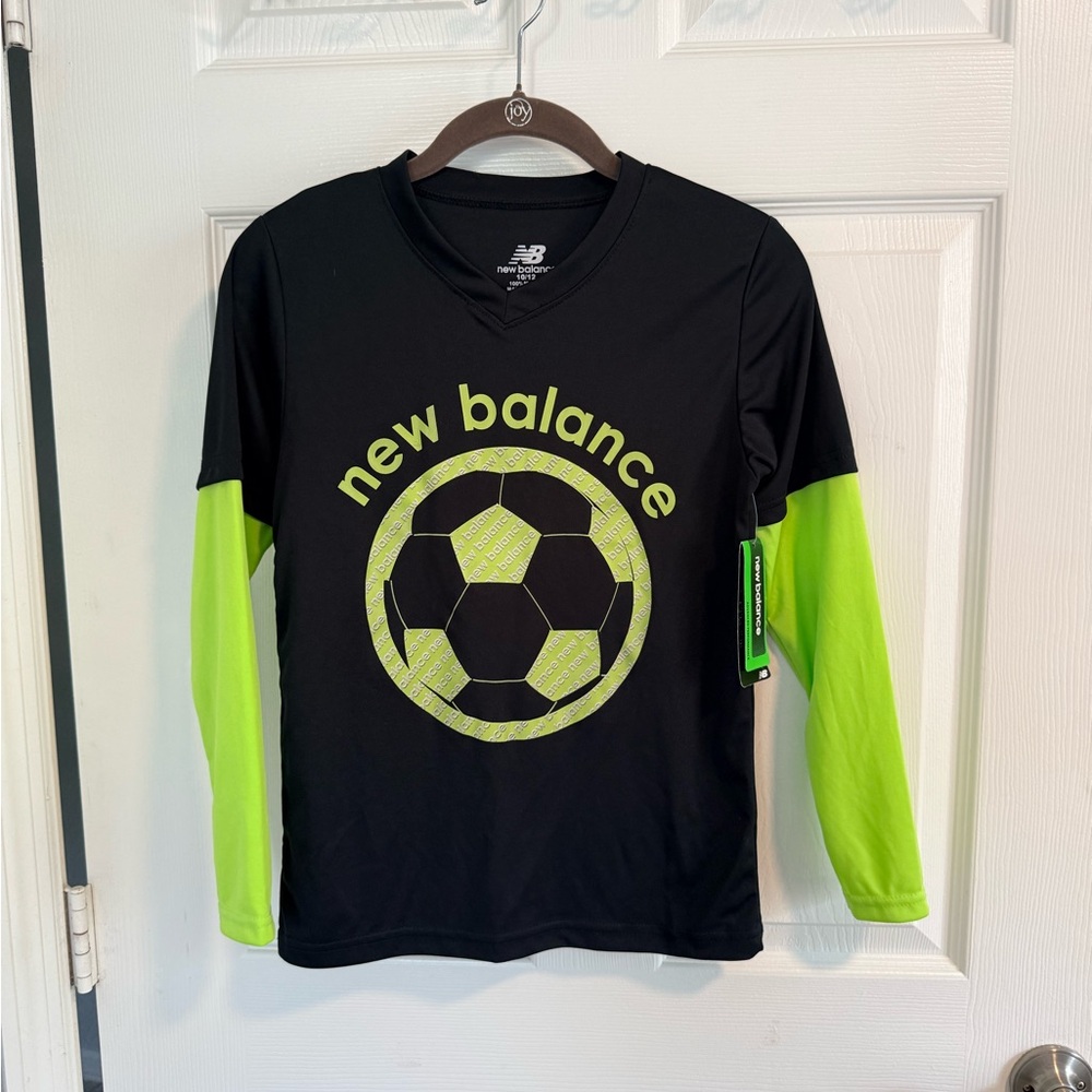 NWT New Balance Kids L Long Sleeve Soccer Tee - Black and Neon Green